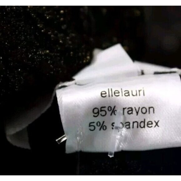 Elle Lauri Black Gold Metallic Dress Size Large Textured Floral Design SS - Picture 5 of 6
